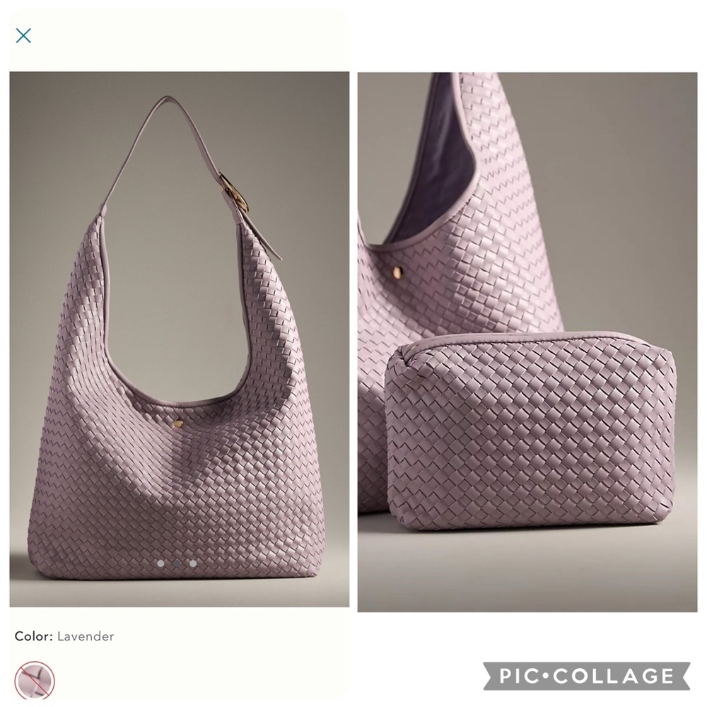 Anthropologie Lavender Woven polyurethane Leather-like Shoulder Hobo with Pouch